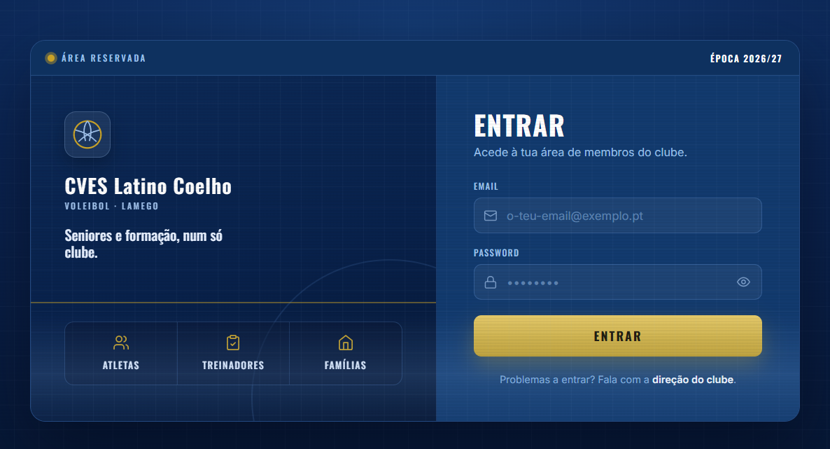 Plataforma de membros do clube CVES Latino Coelho